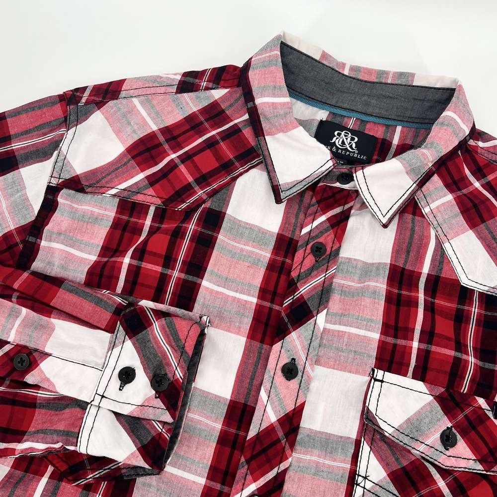 Rock & Republic Button Up Shirt Men's Size L Large Red Plaid